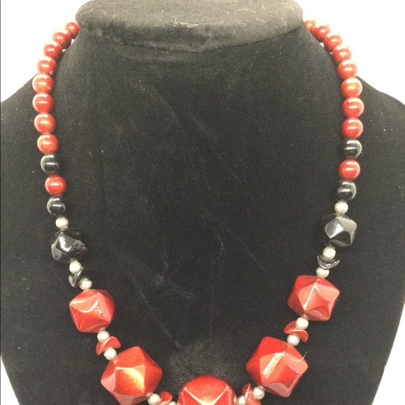 Vintage Metal Red Black Silver Tone OOAK Choker - Picture 5 of 11